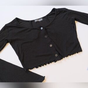 Black Cropped Button-Up Top